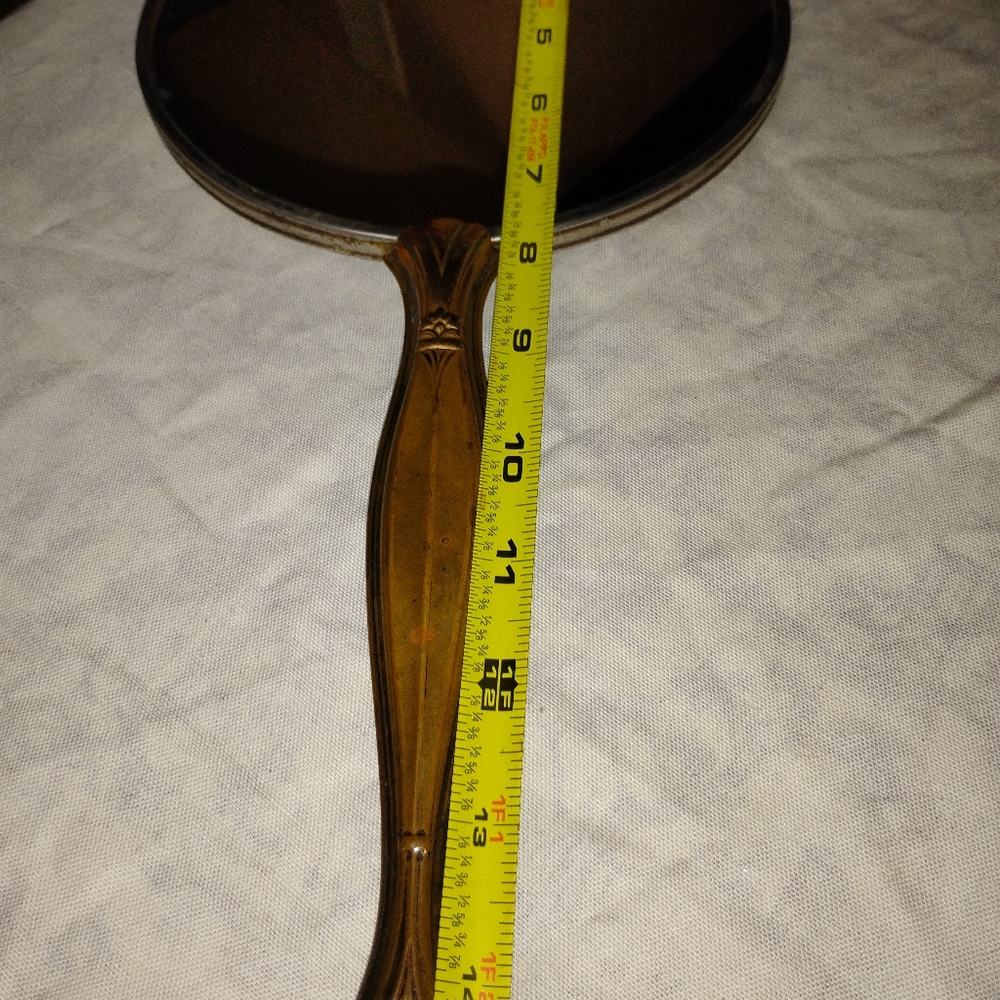 Vintage Hand Held Mirror Beautiful Golden Brassy Color Estate Sale Find - Picture 9 of 15
